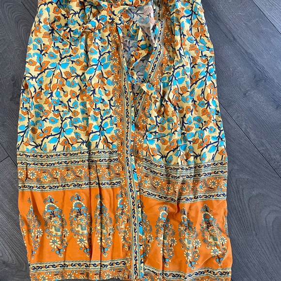 Boho Mustard floral Print Kimono Belted Cover up Duster - Picture 15 of 16